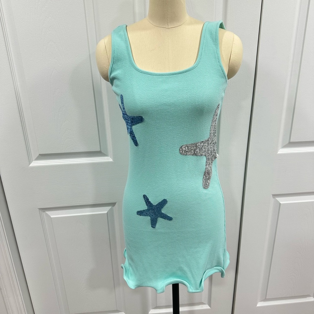 Aqua Sleeveless Dress with Starfish Design